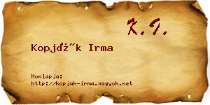 Kopják Irma névjegykártya